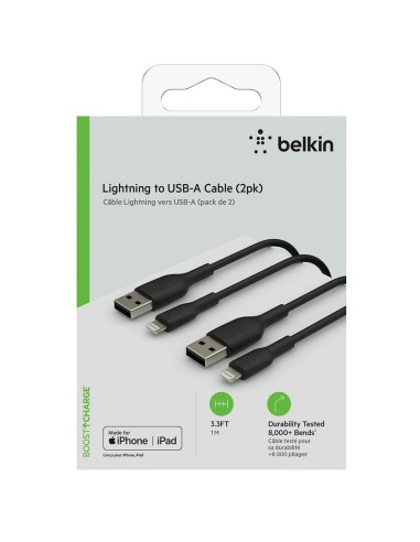 Kabel USB till Lightning Belkin CAA001BT1MBK2PK 1 m Svart (2 antal)