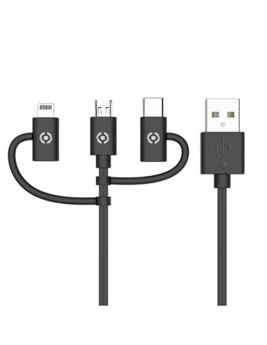 USB-kabel till mikro-USB, USB-C och Lightning Celly USB3IN1BK Svart 1 m