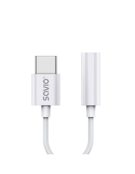 USB-C till Jack 3.5 mm Adapter Savio AK-51 Vit 11 cm