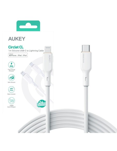 Kabel USB till Lightning Aukey CB-SCL2 Vit Svart 1,8 m