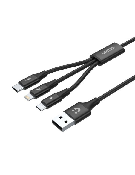 USB-kabel till mikro-USB, USB-C och Lightning Unitek C14049BK Svart 1,2 m