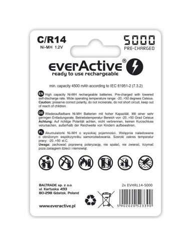 Laddningsbara Batterier EverActive EVHRL14-5000 1,2 V 5000 mAh